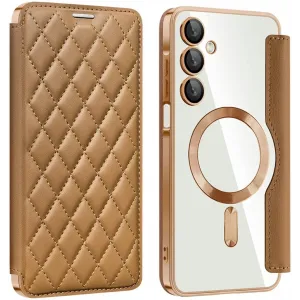Coque portefeuille Phonesta Luxury Crystal Puffed avec MagSafe pour Samsung Galaxy A16 - Marron