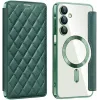 Coque portefeuille Phonesta Luxury Crystal Puffed avec MagSafe pour Samsung Galaxy A16 - Vert foncé