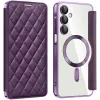 Coque portefeuille Phonesta Luxury Crystal Puffed avec MagSafe pour Samsung Galaxy A16 - Violet foncé