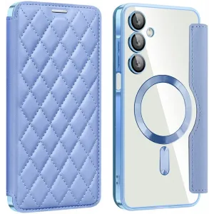 Coque portefeuille Phonesta Luxury Crystal Puffed avec MagSafe pour Samsung Galaxy A16 - Bleu clair