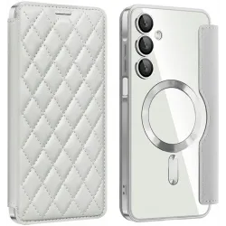 Coque portefeuille Phonesta Luxury Crystal Puffed avec MagSafe pour Samsung Galaxy A16 - Argent
