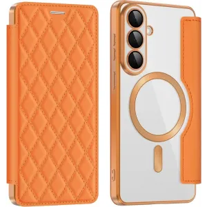Coque portefeuille Phonesta Luxury Crystal Puffed avec MagSafe pour Samsung Galaxy S26 - Orange