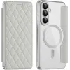 Coque portefeuille Phonesta Luxury Crystal Puffed avec MagSafe pour Samsung Galaxy S26 - Argent