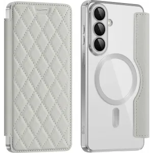 Coque portefeuille Phonesta Luxury Crystal Puffed avec MagSafe pour Samsung Galaxy S26 - Argent