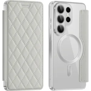 Coque portefeuille Phonesta Luxury Crystal Puffed avec MagSafe pour Samsung Galaxy S26 Ultra - Argent