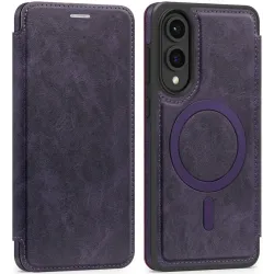 Coque portefeuille Phonesta Luxury Leather avec MagSafe pour Samsung Galaxy S25 Edge - Violet foncé