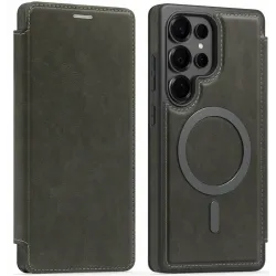 Coque portefeuille Phonesta Luxury Leather avec MagSafe pour Samsung Galaxy S25 Ultra - Gris