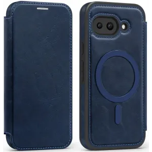 Coque portefeuille Phonesta Luxury Leather avec MagSafe pour Google Pixel 9a - Bleu foncé