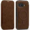 Coque portefeuille Phonesta Luxury Leather avec MagSafe pour Google Pixel 9a - Marron foncé
