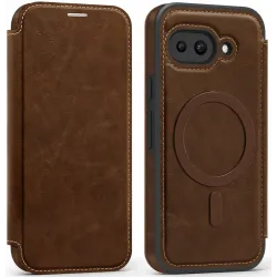 Coque portefeuille Phonesta Luxury Leather avec MagSafe pour Google Pixel 9a - Marron foncé