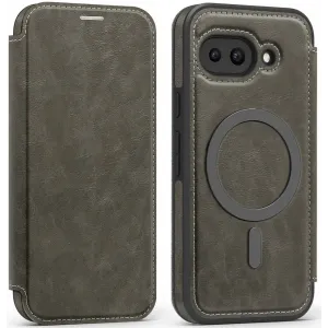 Coque portefeuille Phonesta Luxury Leather avec MagSafe pour Google Pixel 9a - Gris