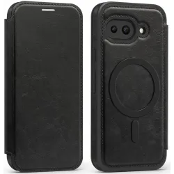 Coque portefeuille Phonesta Luxury Leather avec MagSafe pour Google Pixel 9a - Noir