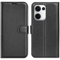 Coque portefeuille Phonesta Litchi Skin pour Oppo Reno13 Pro - Noir
