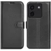 Coque portefeuille Phonesta Litchi Skin pour Xiaomi Poco M7 Pro - Noir