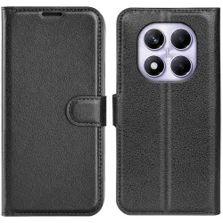 Coque portefeuille Phonesta Litchi Skin pour Xiaomi Redmi Note 14 Pro 4G - Noir