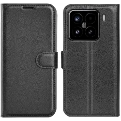 Coque portefeuille Phonesta Litchi Skin pour Xiaomi 15 - Noir