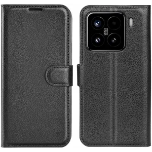 Coque portefeuille Phonesta Litchi Skin pour Xiaomi 15 - Noir
