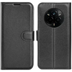 Coque portefeuille Phonesta Litchi Skin pour Realme 14 Pro Plus - Noir