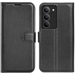 Coque portefeuille Phonesta Litchi Skin pour Realme 14x - Noir