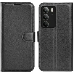 Coque portefeuille Phonesta Litchi Skin pour Realme C75 - Noir