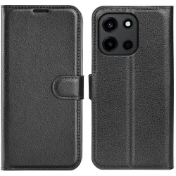 Coque portefeuille Phonesta Litchi Skin pour OnePlus Nord 6 - Noir
