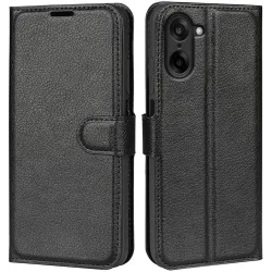 Coque portefeuille Phonesta Litchi Skin pour OnePlus Nord CE5 - Noir