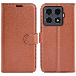 Coque portefeuille Phonesta Litchi Skin pour Xiaomi 15T Pro - Marron
