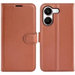 Coque portefeuille Phonesta Litchi Skin pour Xiaomi Poco X8 Pro - Marron