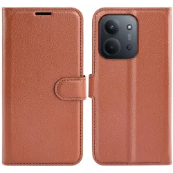 Coque portefeuille Phonesta Litchi Skin pour Xiaomi Redmi 15C / Xiaomi Poco C85 - Marron