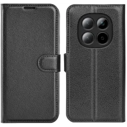 Coque portefeuille Phonesta Litchi Skin pour Xiaomi Redmi Note 15 Pro 5G - Noir