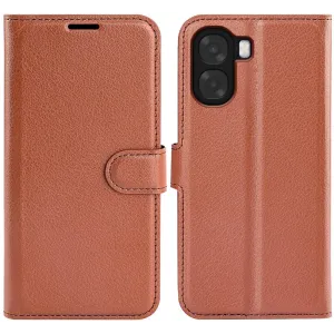 Coque portefeuille Phonesta Litchi Skin pour Oppo A6x - Marron