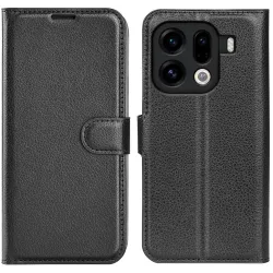 Coque portefeuille Phonesta Litchi Skin pour Oppo Find X9 Pro - Noir