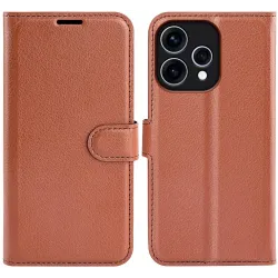 Coque portefeuille Phonesta Litchi Skin pour Oppo Reno15 - Marron