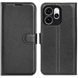 Coque portefeuille Phonesta Litchi Skin pour Oppo Reno15 Pro - Noir