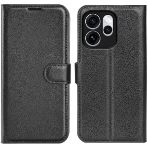 Coque portefeuille Phonesta Litchi Skin pour Oppo Reno15 Pro Max - Noir