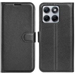 Coque portefeuille Phonesta Litchi Skin pour Motorola Edge 70 Fusion - Noir