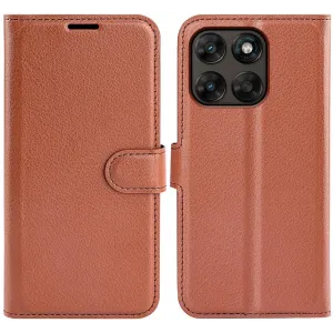 Coque portefeuille Phonesta Litchi Skin pour Motorola Moto G67/G77 - Marron