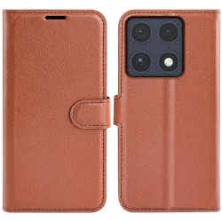 Coque portefeuille Phonesta Litchi Skin pour Motorola Signature - Marron