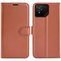 Coque portefeuille Phonesta Litchi Skin pour Asus ROG Phone 9/9 Pro - Marron