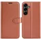 Coque portefeuille Phonesta Litchi Skin pour Samsung Galaxy S25 FE - Marron