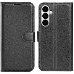 Coque portefeuille Phonesta Litchi Skin pour Samsung Galaxy S26 Plus - Noir