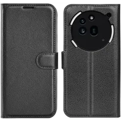 Coque portefeuille Phonesta Litchi Skin pour Nothing Phone (3a) Pro - Noir
