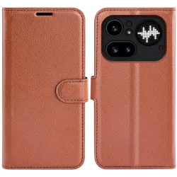 Coque portefeuille Phonesta Litchi Skin pour Nothing Phone (4a) Pro - Marron
