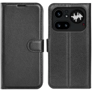 Coque portefeuille Phonesta Litchi Skin pour Nothing Phone (4a) Pro - Noir