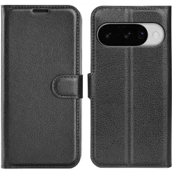 Coque portefeuille Phonesta Litchi Skin pour Google Pixel 10 / 10 Pro - Noir