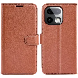 Coque portefeuille Phonesta Litchi Skin pour Realme 16 Pro Plus - Marron