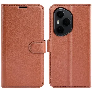 Coque portefeuille Phonesta Litchi Skin pour HONOR 400 Pro - Marron