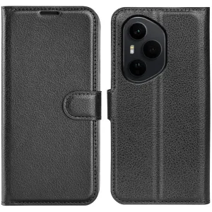 Coque portefeuille Phonesta Litchi Skin pour HONOR 400 Pro - Noir