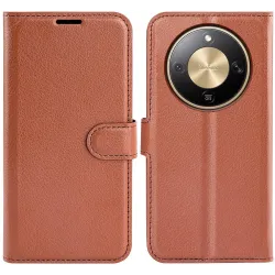 Coque portefeuille Phonesta Litchi Skin pour HONOR Magic8 Lite - Marron