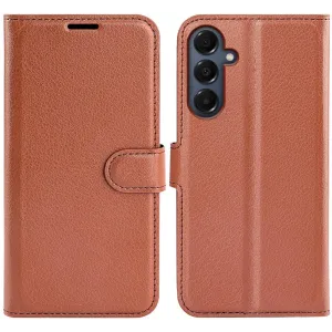 Coque portefeuille Phonesta Litchi Skin pour Samsung Galaxy A17 - Marron